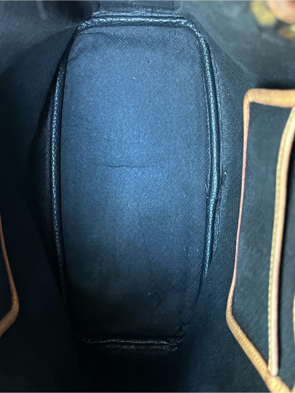 Dooney & Bourke-Vintage Black and Tan Drawstring Bucket Bag with Gold Studs - Picture 8 of 10